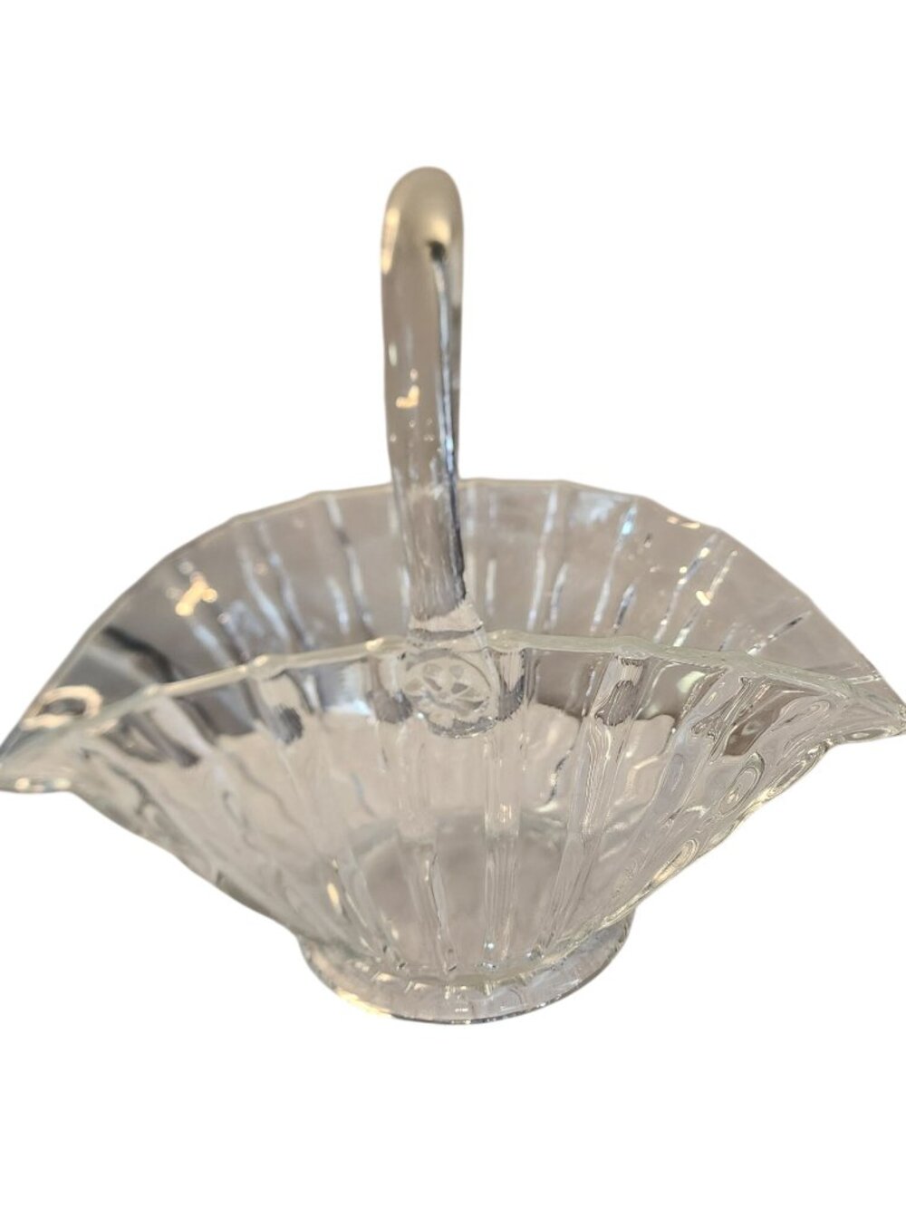 LE Vintage Smith Glass Company Clear Glass Ruffled Edge Footed Brides Basket 6 x